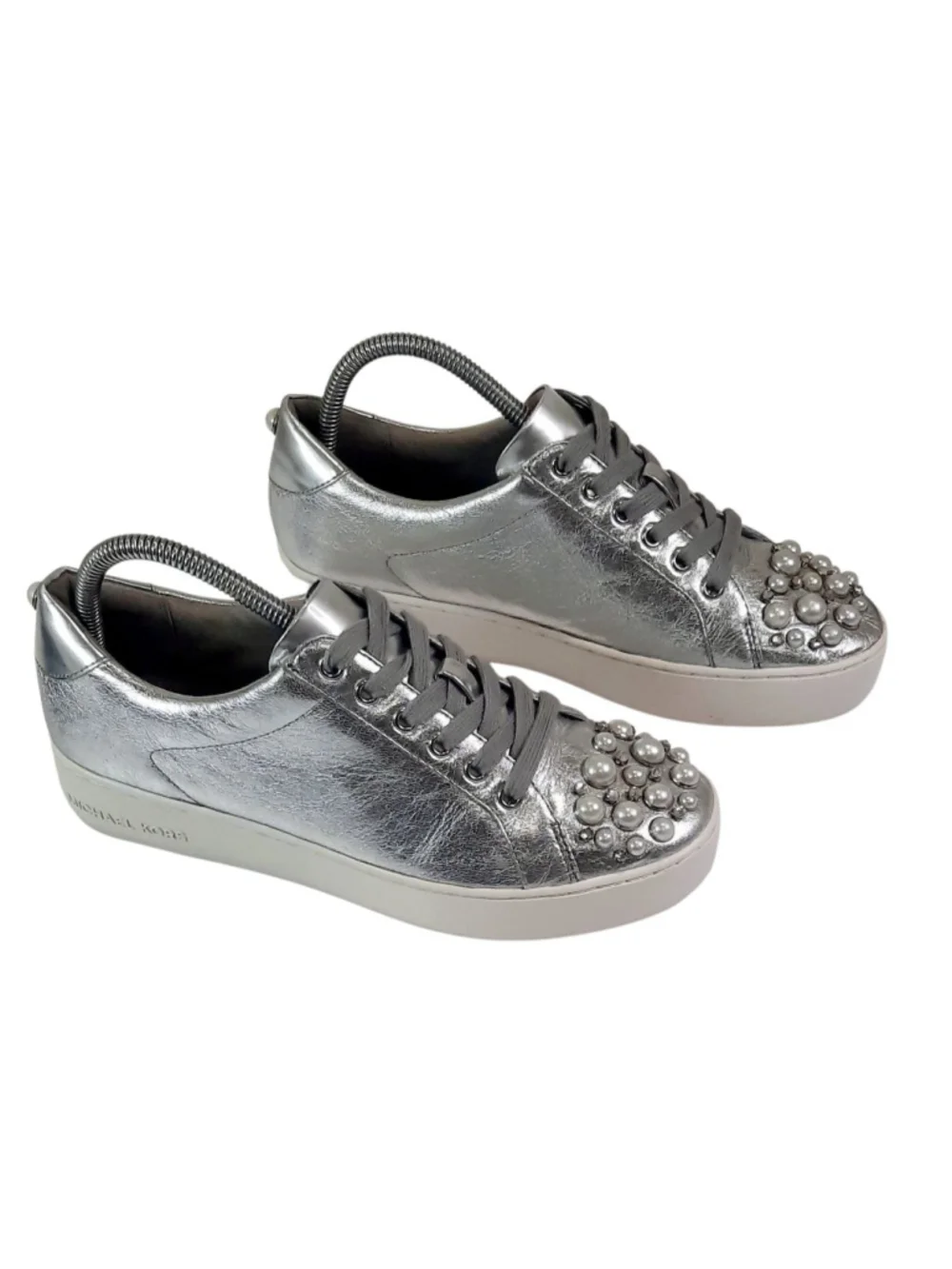 MICHAEL Michael Kors Poppy metallic platform sneakers w/studded pearl & crystals